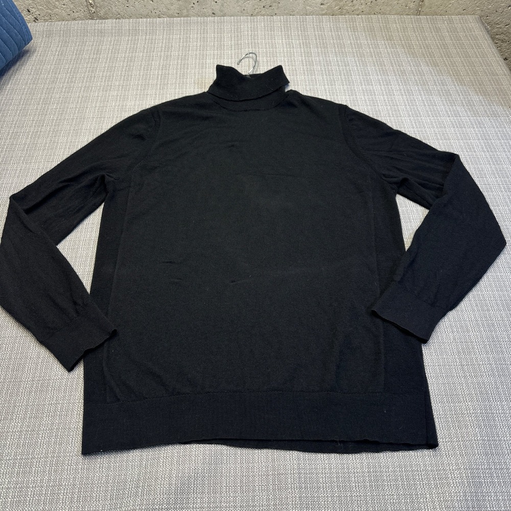 Minimalist Black Merino Wool Turtleneck Sweater Mens XL Express‎ Lightweight